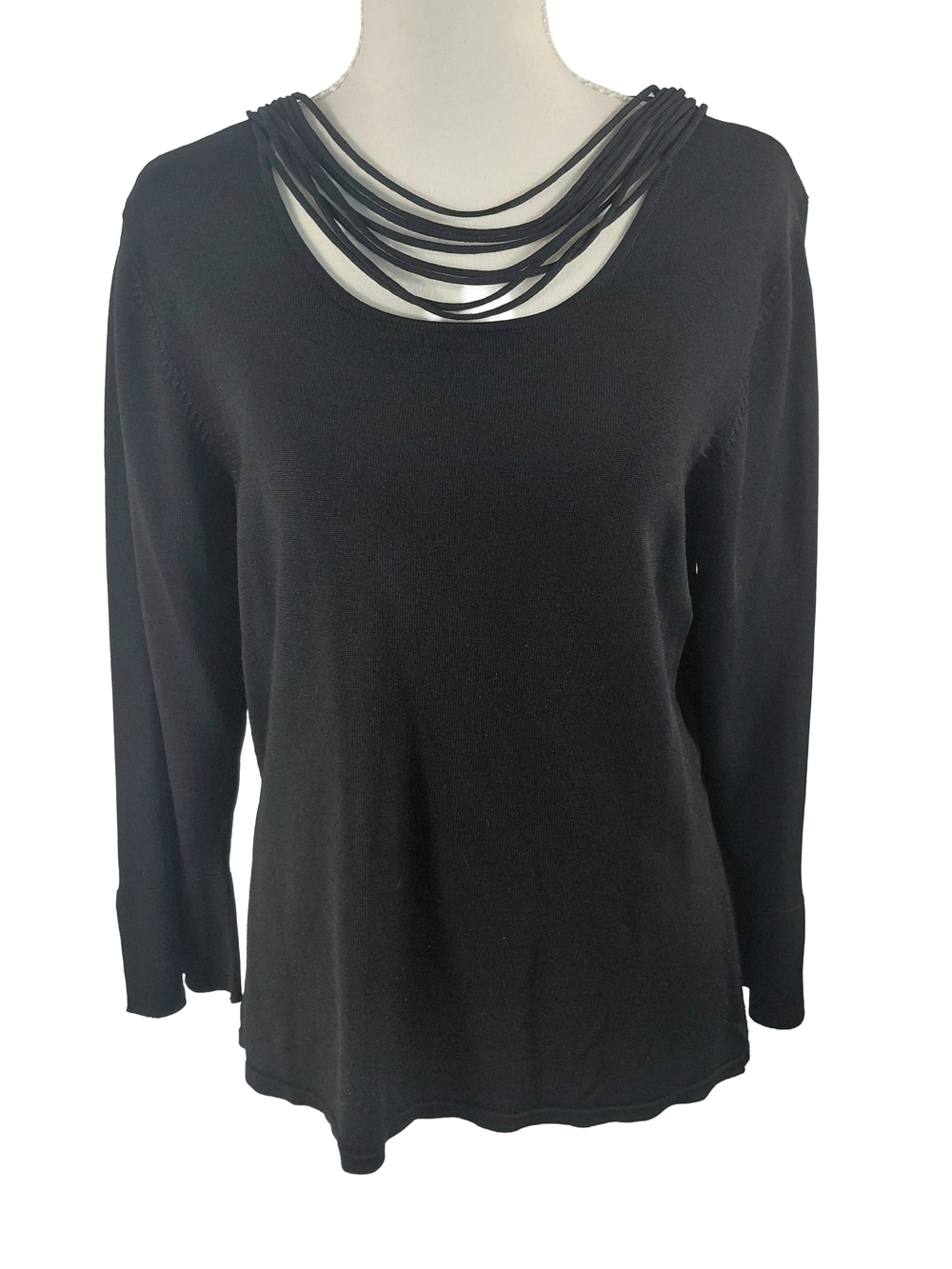 Black Layered Necklace Detail Long-Sleeve Top - Women's Size Medium